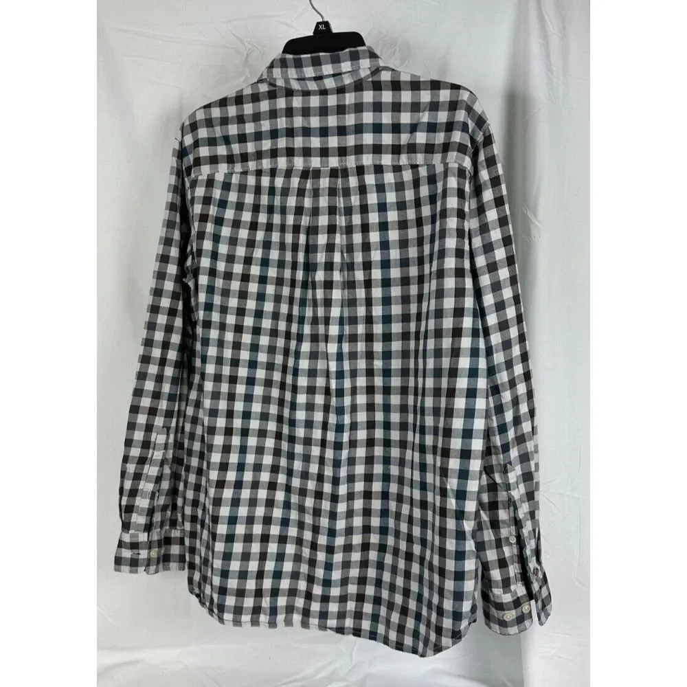 The North Face‎ Mens Large Black/White/Green Check Plaid Long Sleeve Button Up